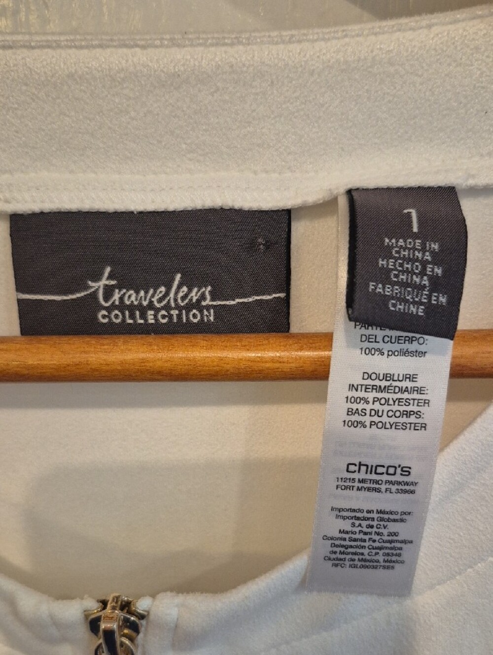 Chico's Travelers Cream Zip-Front Top with Decorative Hardware - Picture 2 of 7